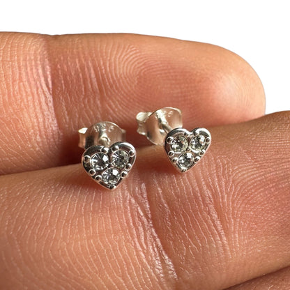 Sterling Silver Heart Stud Earrings 5mm Crystal Tiny Studs