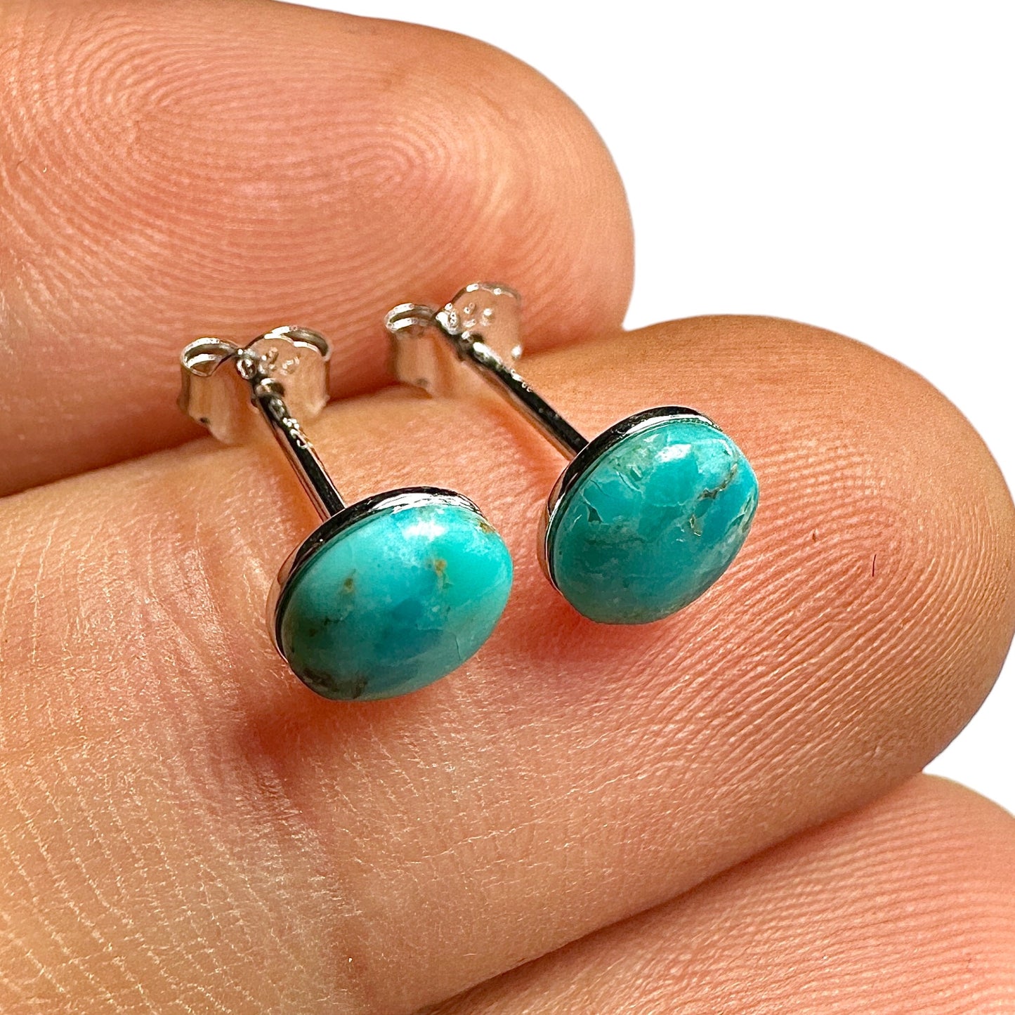 6mm Turquoise Stud Earrings — Genuine Turquoise 925 Sterling Silver