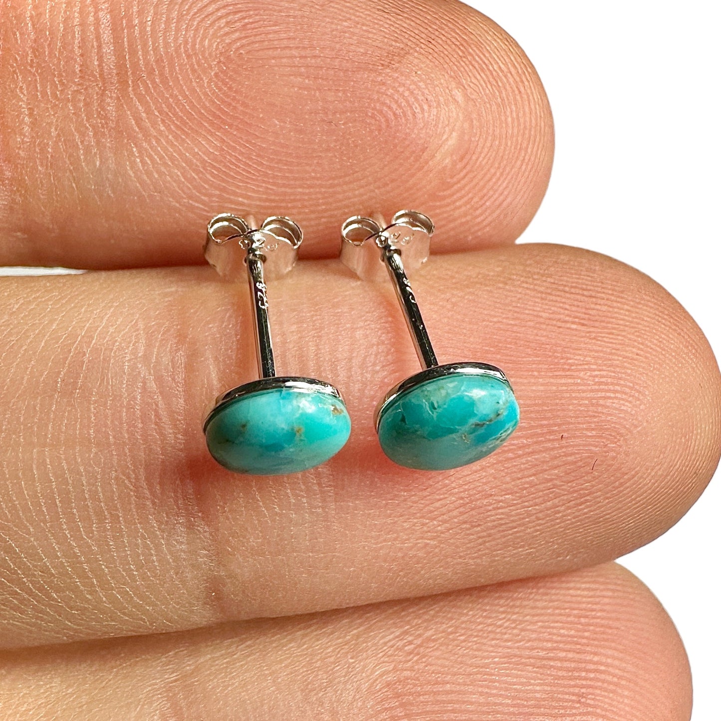 6mm Turquoise Stud Earrings — Genuine Turquoise 925 Sterling Silver