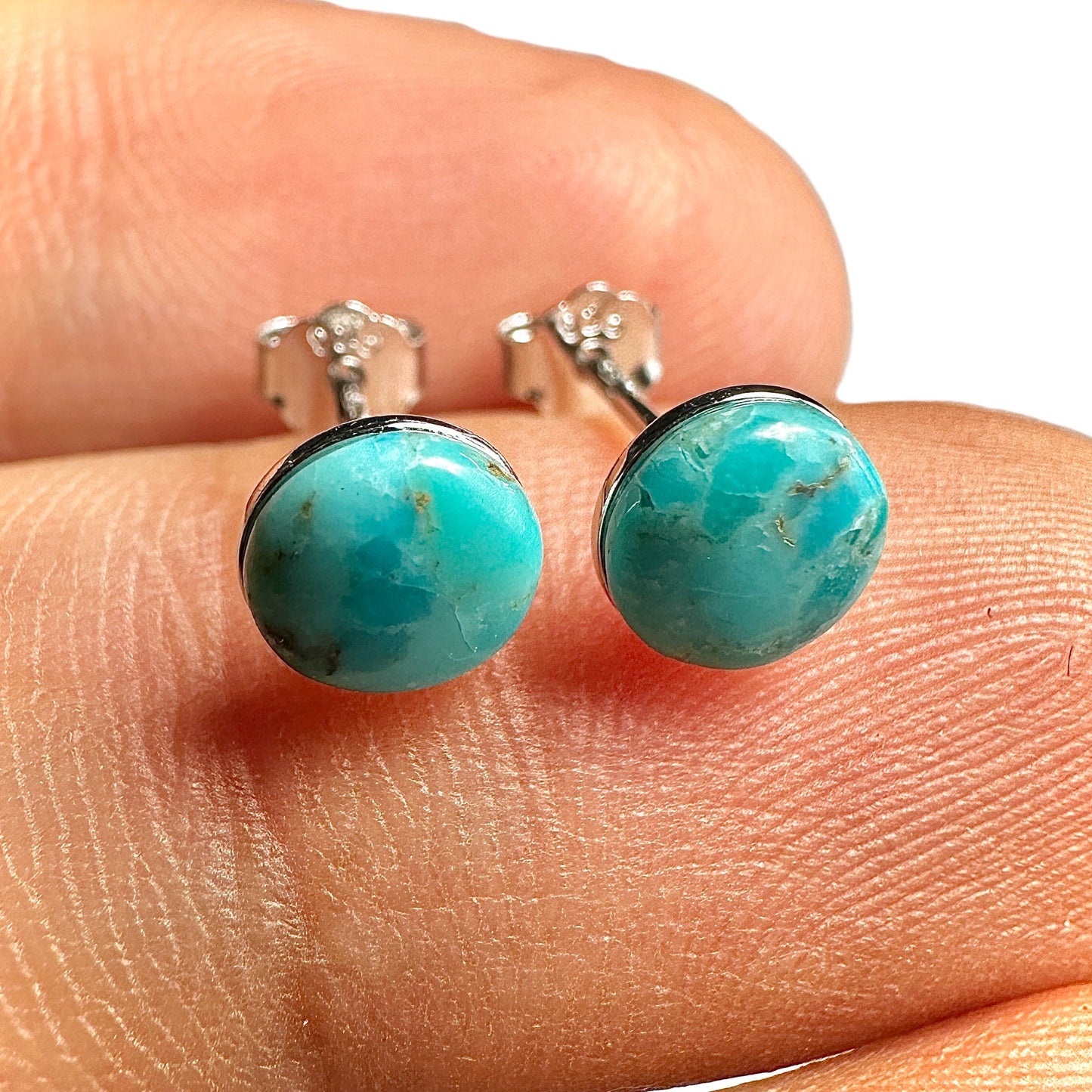 6mm Turquoise Stud Earrings — Genuine Turquoise 925 Sterling Silver