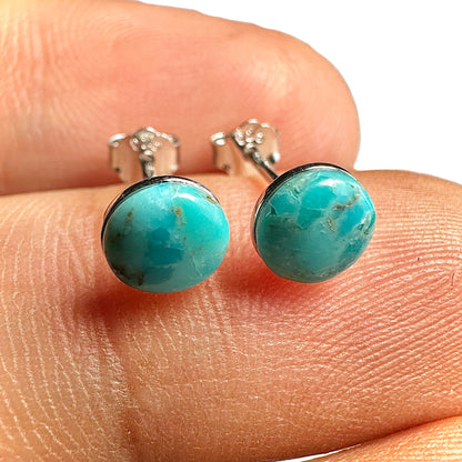 6mm Turquoise Stud Earrings — Genuine Turquoise 925 Sterling Silver