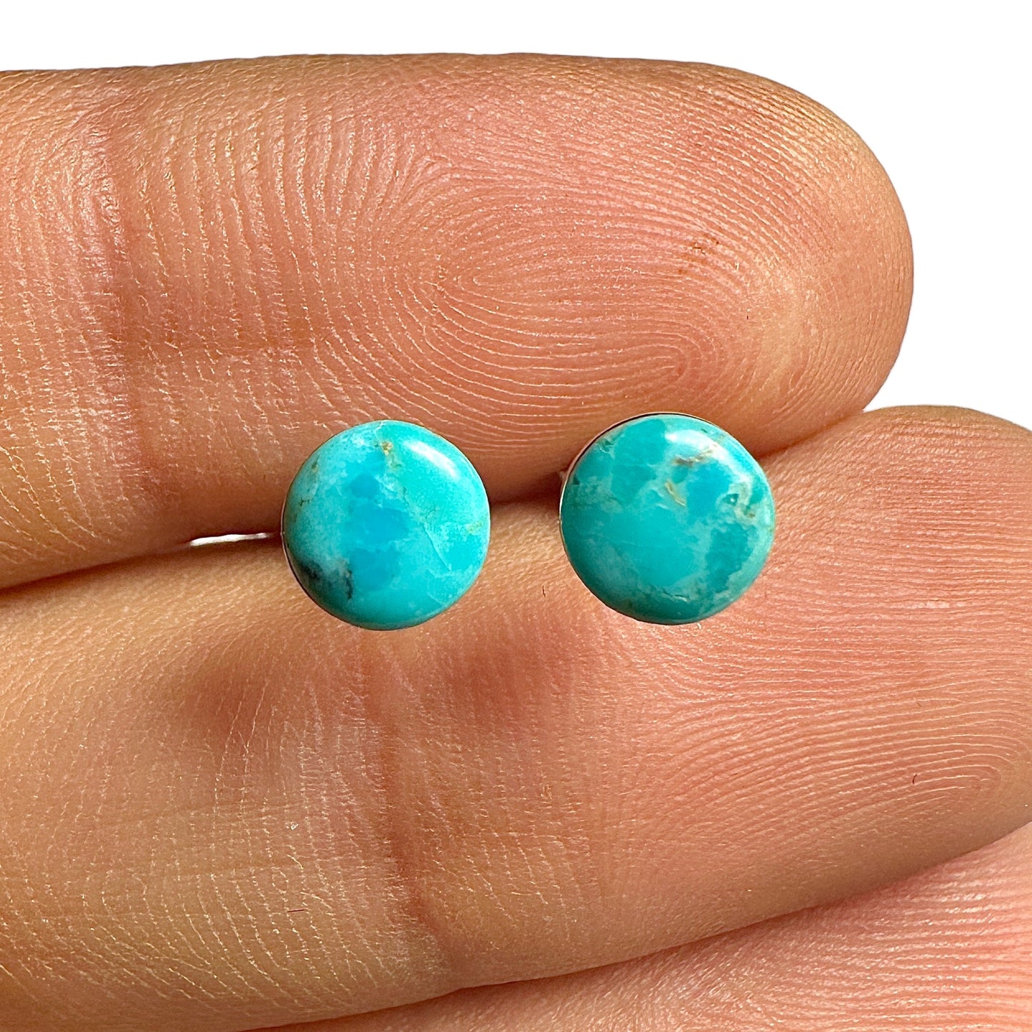 6mm Turquoise Stud Earrings — Genuine Turquoise 925 Sterling Silver