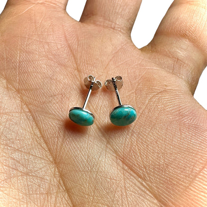 6mm Turquoise Stud Earrings — Genuine Turquoise 925 Sterling Silver