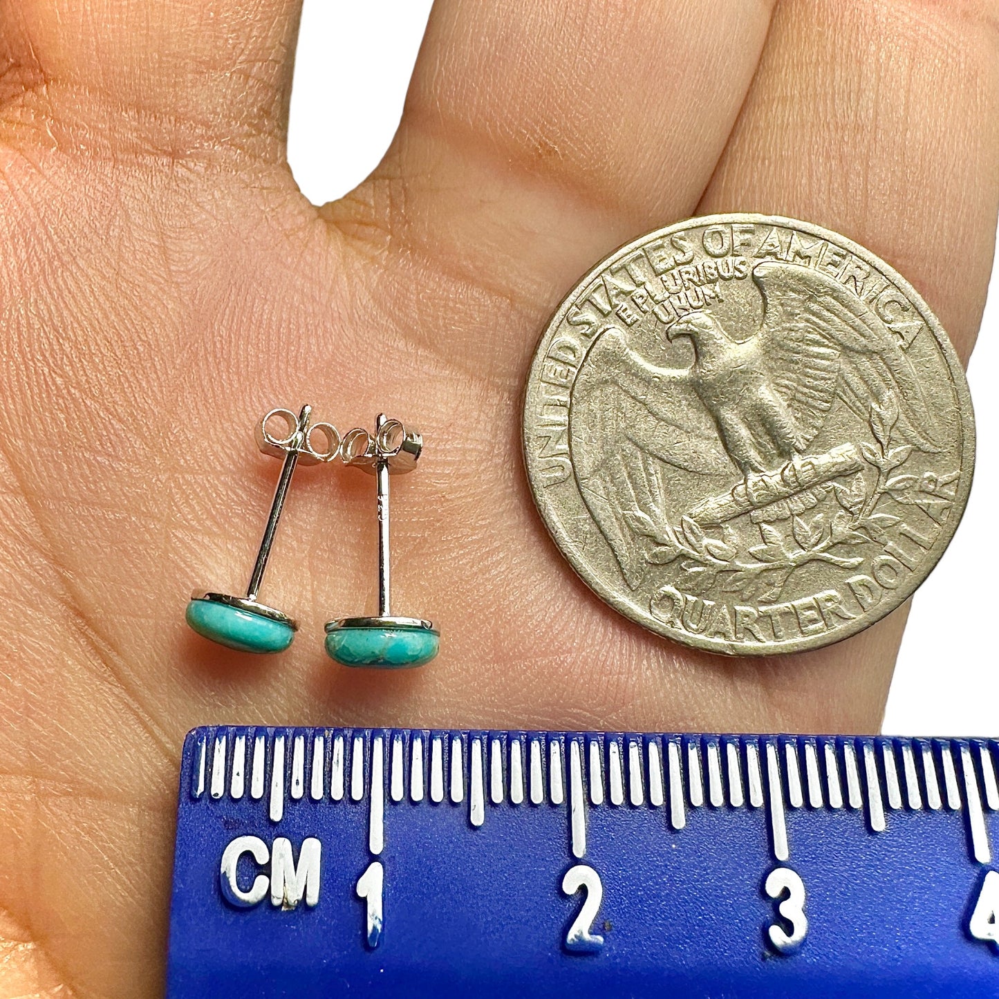 6mm Turquoise Stud Earrings — Genuine Turquoise 925 Sterling Silver