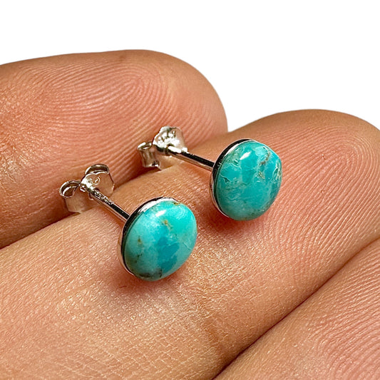 6mm Turquoise Stud Earrings — Genuine Turquoise 925 Sterling Silver
