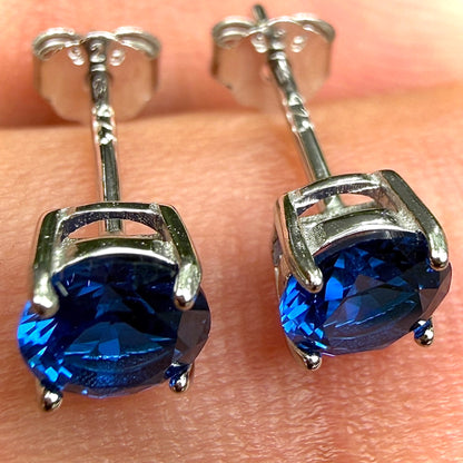 Sapphire Stud Earrings 5mm 925 Sterling Silver Round CZ