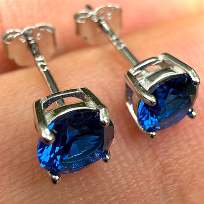 Sapphire Stud Earrings 5mm 925 Sterling Silver Round CZ