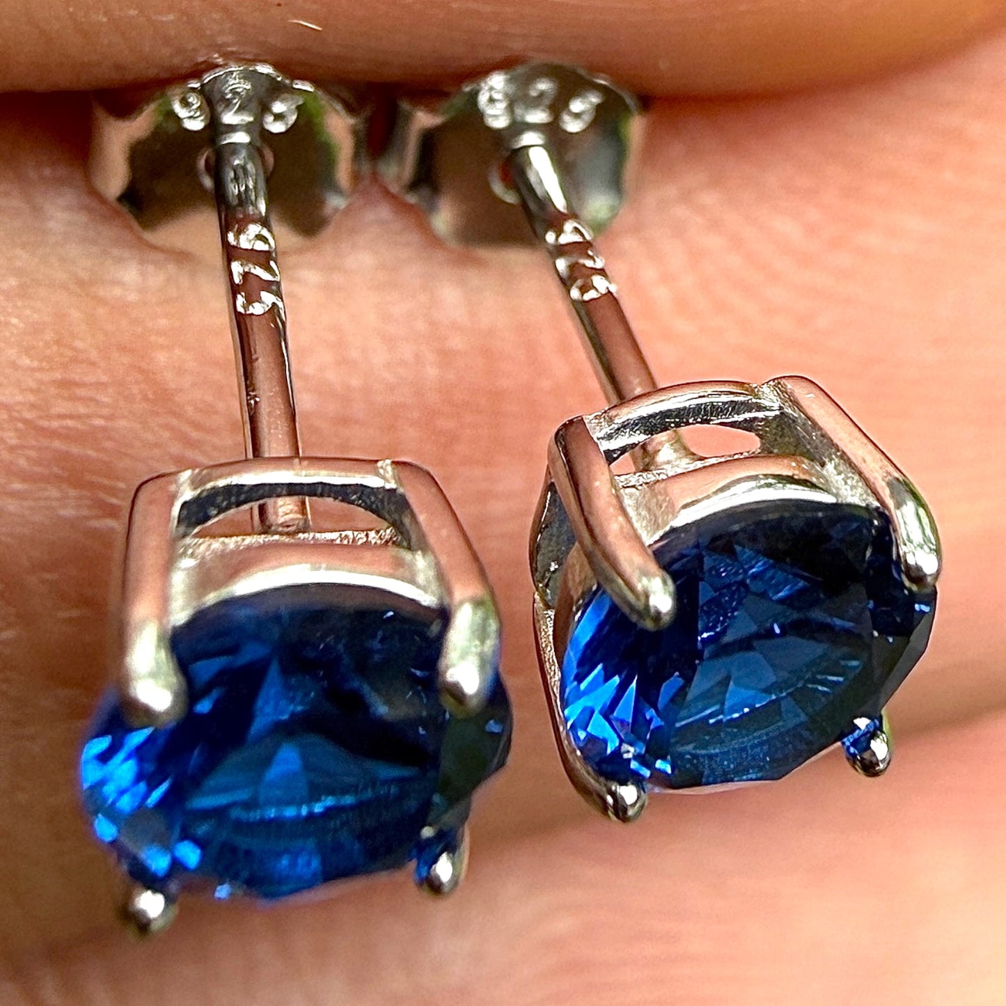 Sapphire Stud Earrings 5mm 925 Sterling Silver Round CZ