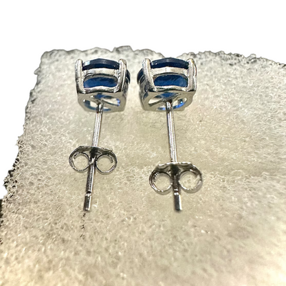 925 Sterling Silver Blue Sapphire Stud Earrings for Women 6MM - leoshopdeals