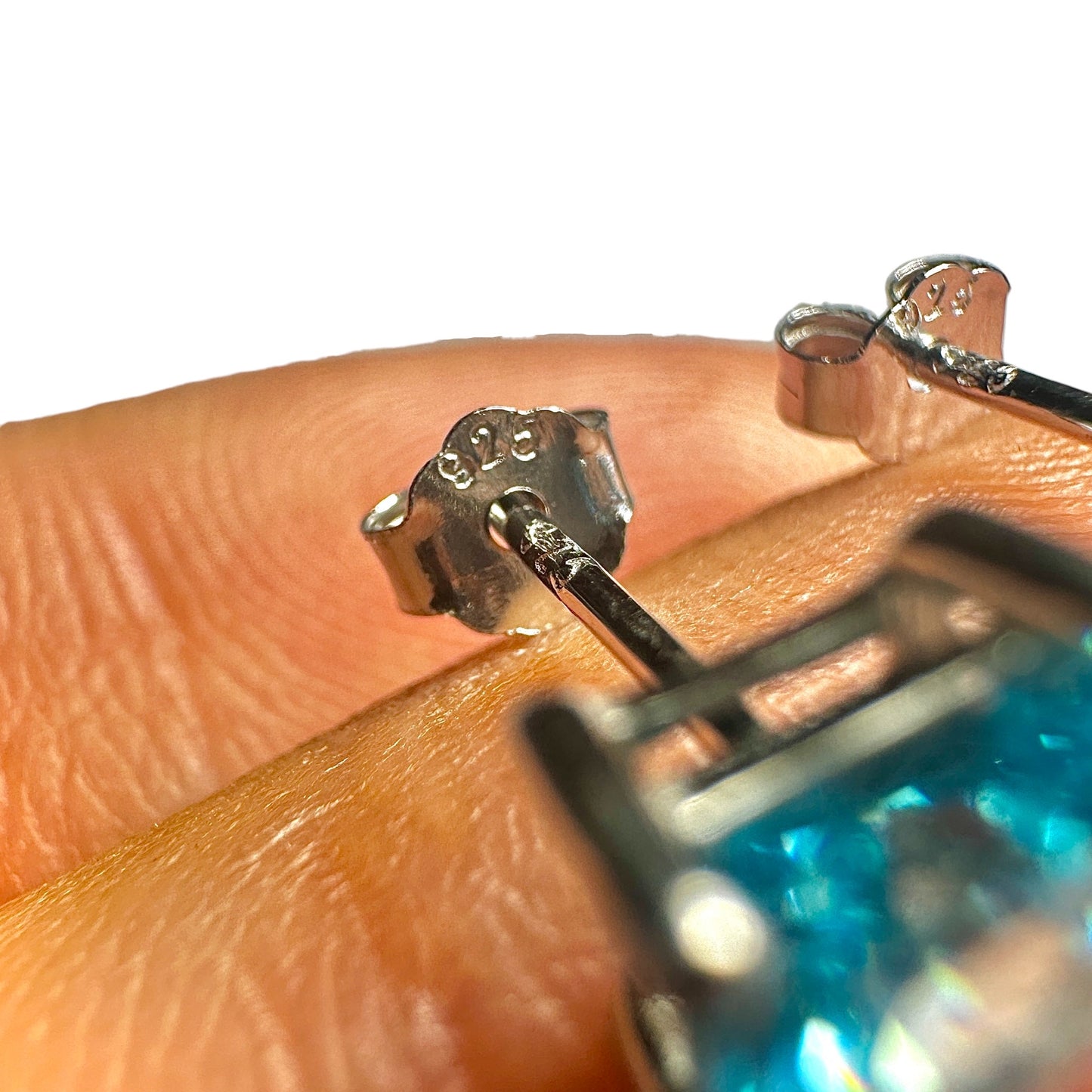 Aquamarine CZ Stud Earrings 925 Sterling Silver — 5mm Square Princess Cut