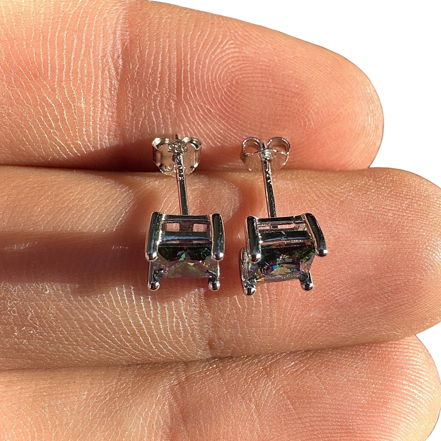 Rainbow Topaz Stud Earrings 5mm Sterling Silver