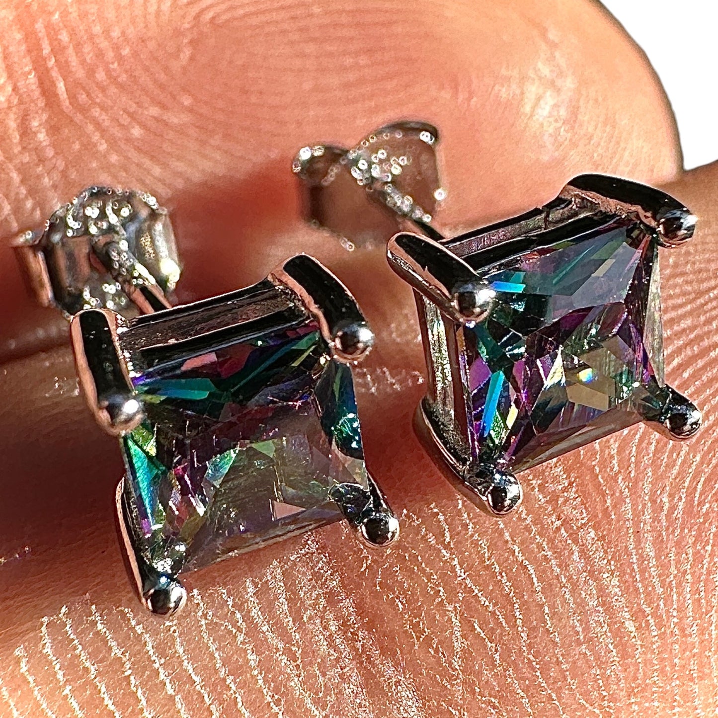 Rainbow Topaz Stud Earrings 5mm Sterling Silver