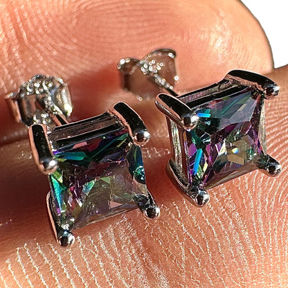 Rainbow Topaz Stud Earrings 5mm Sterling Silver