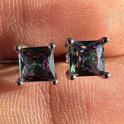 Rainbow Topaz Stud Earrings 5mm Sterling Silver
