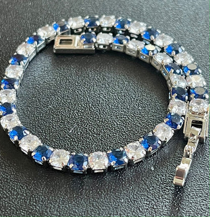 Blue Sapphire 18K White Gold Plated Tennis Bracelet 7.5 Inches - leoshopdeals