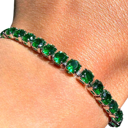 Green Tennis Bracelet Silver Plated 6.7 Inch or 7.5 Inch