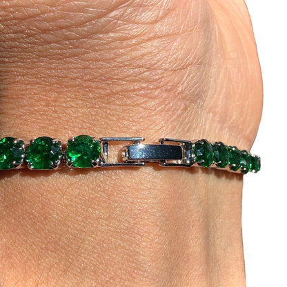 Green Tennis Bracelet Silver Plated 6.7 Inch or 7.5 Inch