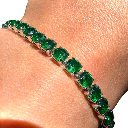 Green Tennis Bracelet Silver Plated 6.7 Inch or 7.5 Inch