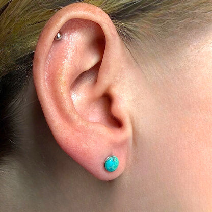 Turquoise Stud Earrings 5mm Genuine Turquoise 925 Silver