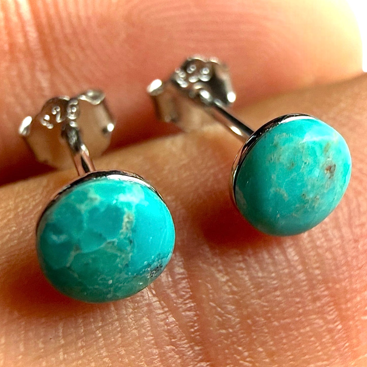 Turquoise Stud Earrings 5mm Genuine Turquoise 925 Silver