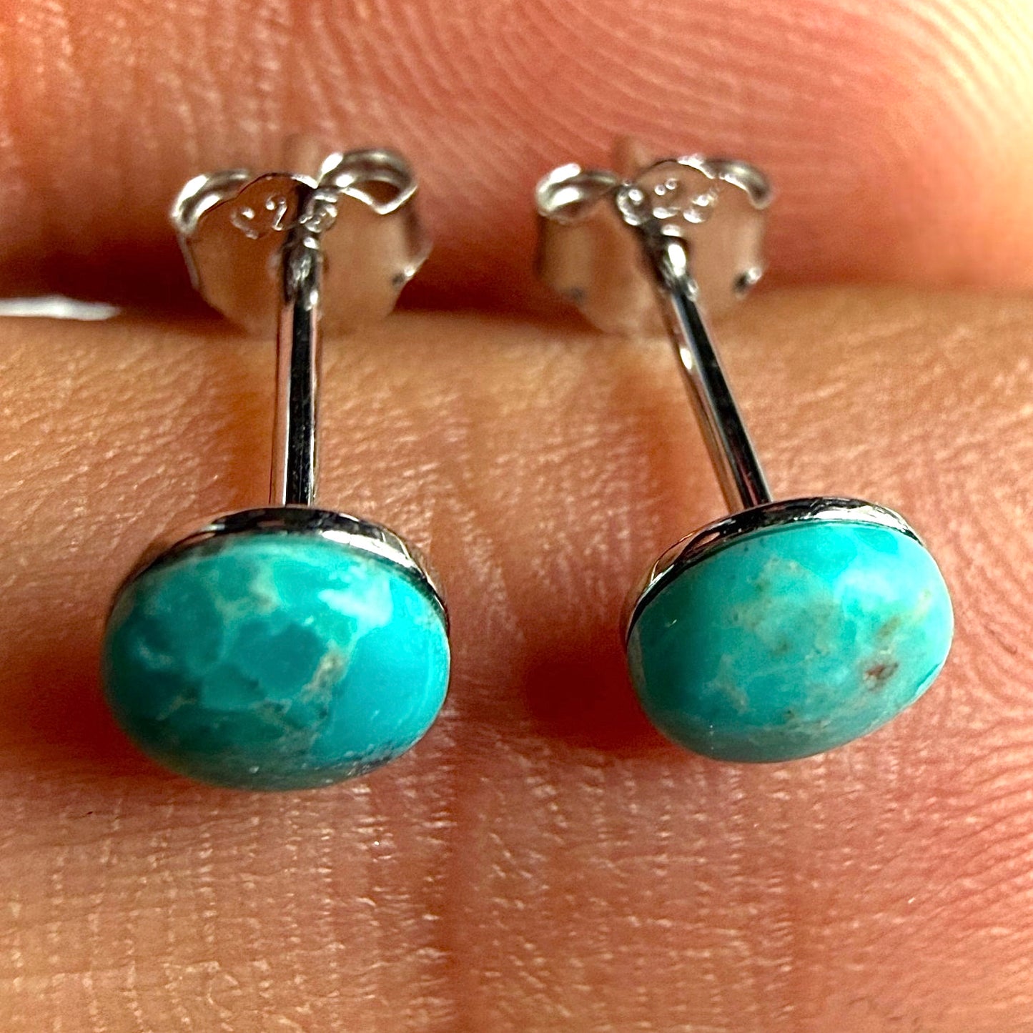 Turquoise Stud Earrings 5mm Genuine Turquoise 925 Silver