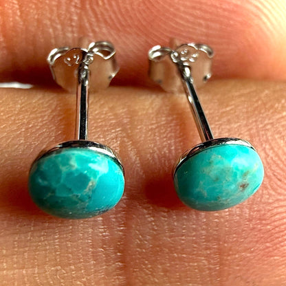 Turquoise Stud Earrings 5mm Genuine Turquoise 925 Silver