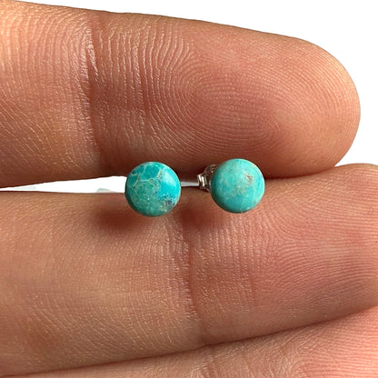 Turquoise Stud Earrings 5mm Genuine Turquoise 925 Silver