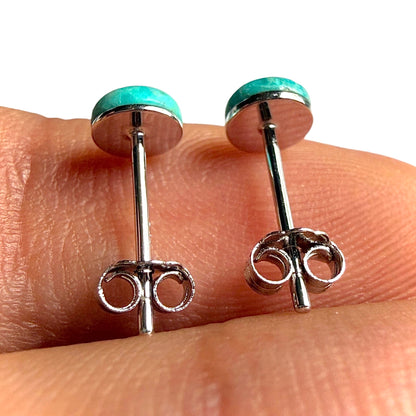 Turquoise Stud Earrings 5mm Genuine Turquoise 925 Silver