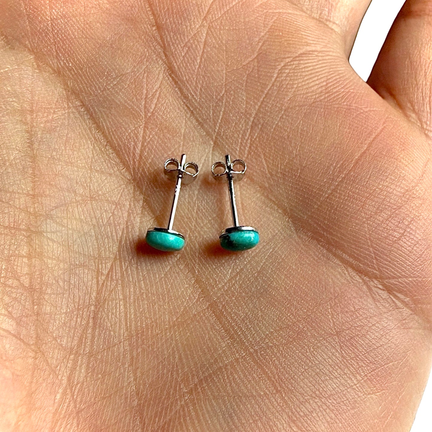 Turquoise Stud Earrings 5mm Genuine Turquoise 925 Silver