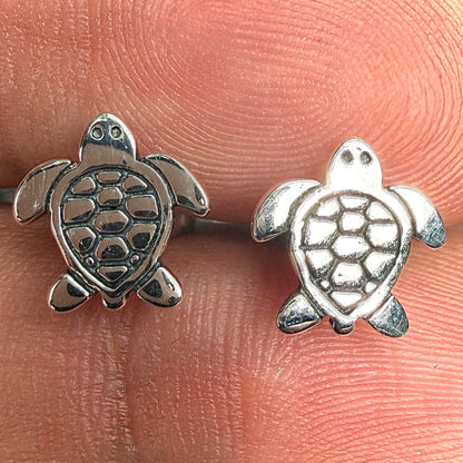 Sea Turtle Stud Earrings in 925 Sterling Silver, 15mm