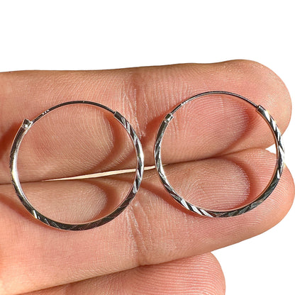 Sterling Silver Hoop Earrings 20mm Diamond Cut Small Hoops