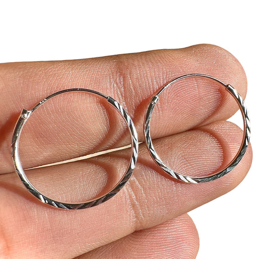 Sterling Silver Hoop Earrings 20mm Diamond Cut Small Hoops