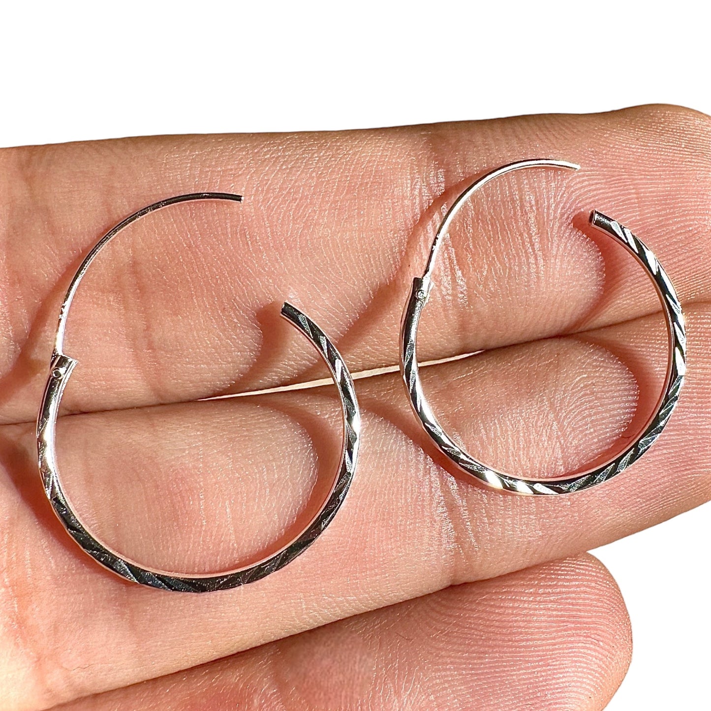 Sterling Silver Hoop Earrings 20mm Diamond Cut Small Hoops