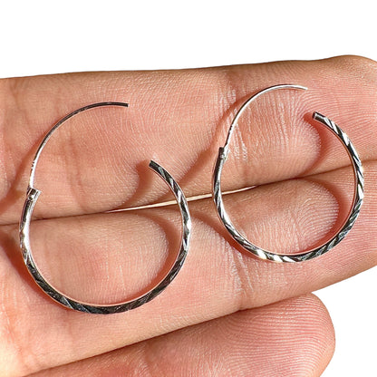 Sterling Silver Hoop Earrings 20mm Diamond Cut Small Hoops