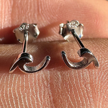 Wave Stud Earrings 925 Sterling Silver 3mm Tiny Minimalist Studs