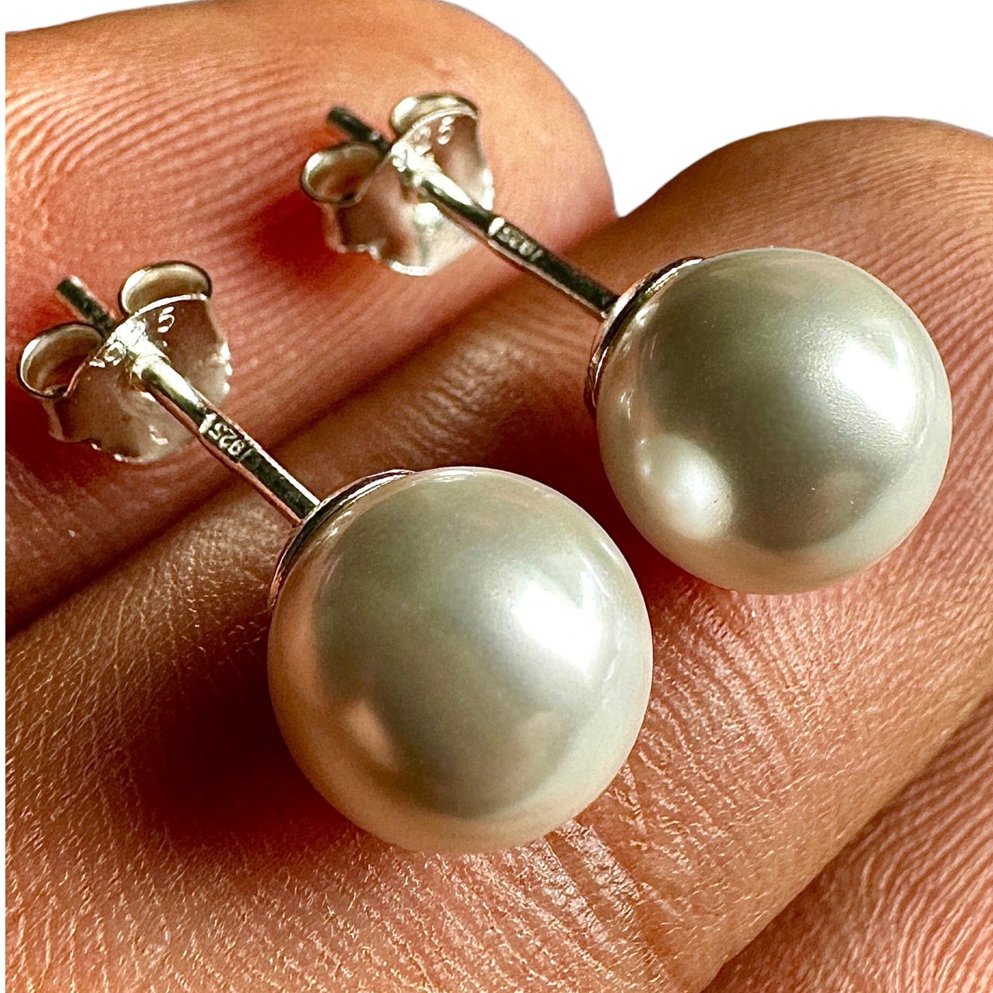 Pearl Stud Earrings 8mm 925 Sterling Silver Imitation Pearl Studs