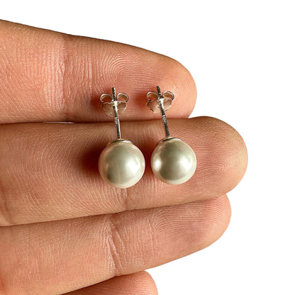 Pearl Stud Earrings 8mm 925 Sterling Silver Imitation Pearl Studs