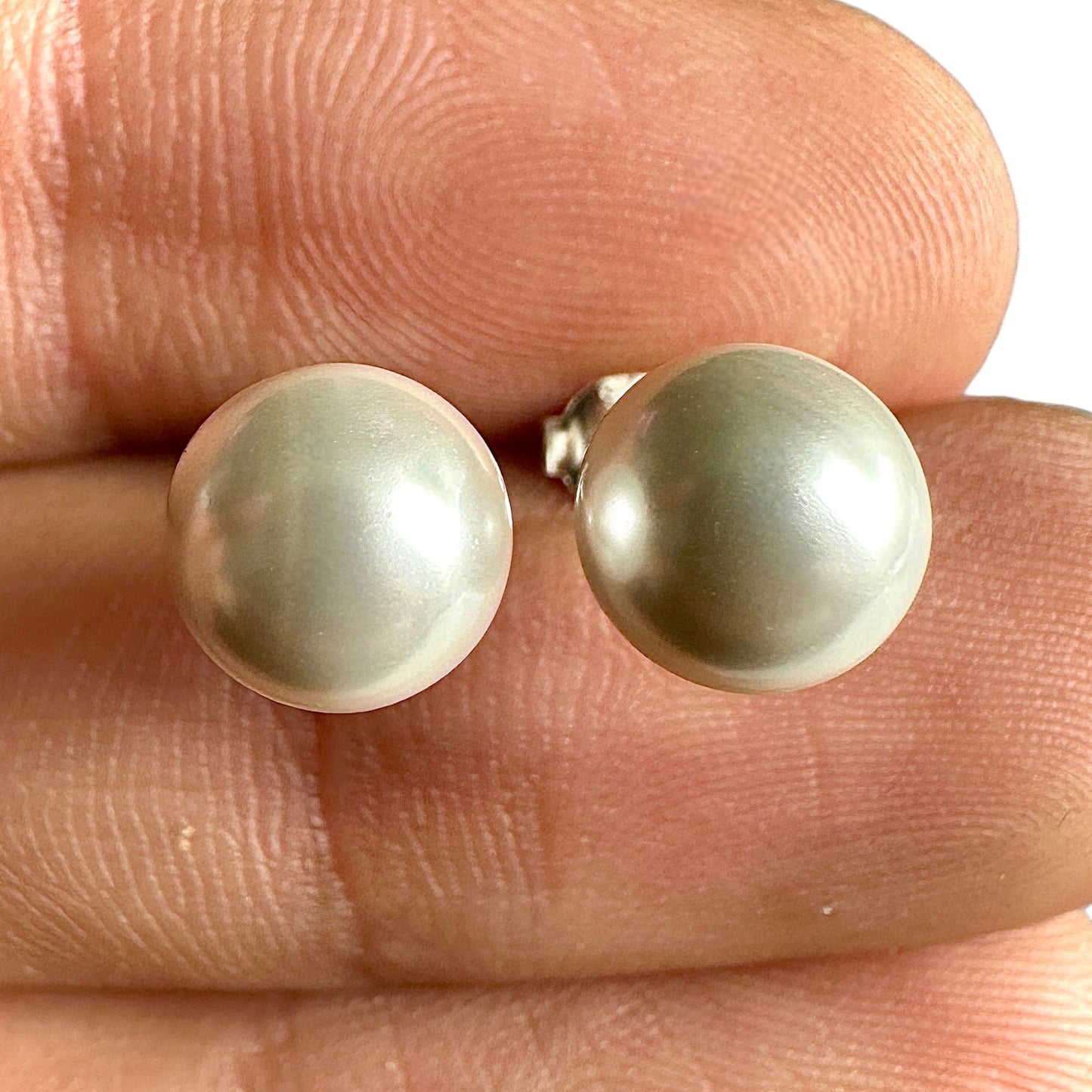Pearl Stud Earrings 8mm 925 Sterling Silver Imitation Pearl Studs