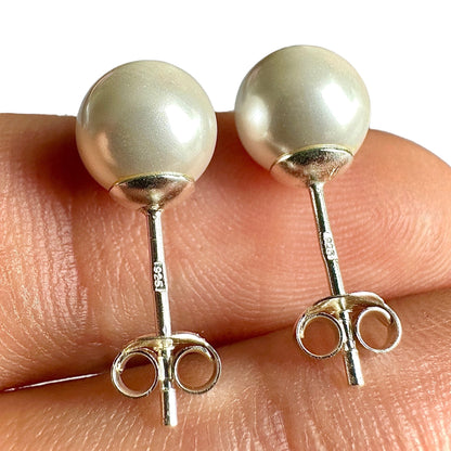 Pearl Stud Earrings 8mm 925 Sterling Silver Imitation Pearl Studs