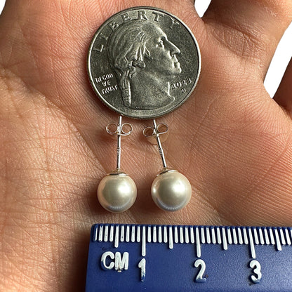 Pearl Stud Earrings 8mm 925 Sterling Silver Imitation Pearl Studs