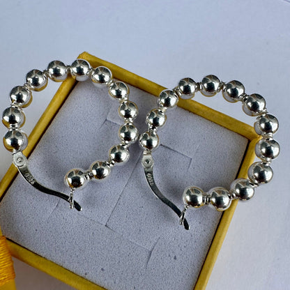 25mm Beaded Ball Hoops 925 Sterling Silver Earrings - LEOPRA