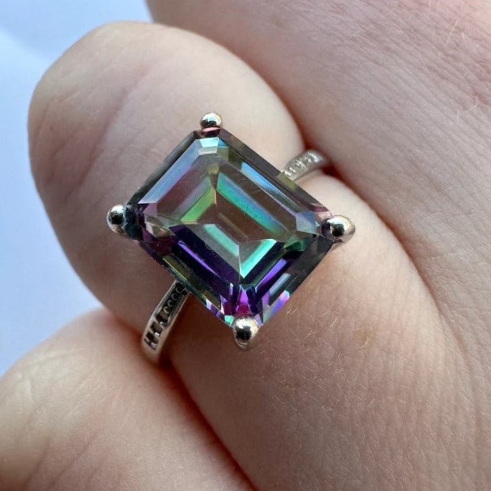 925 Sterling Silver Emerald Cut Mystic Topaz Ring - LEOPRA