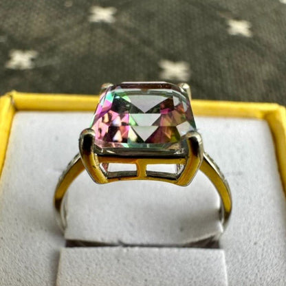 925 Sterling Silver Emerald Cut Mystic Topaz Ring - LEOPRA