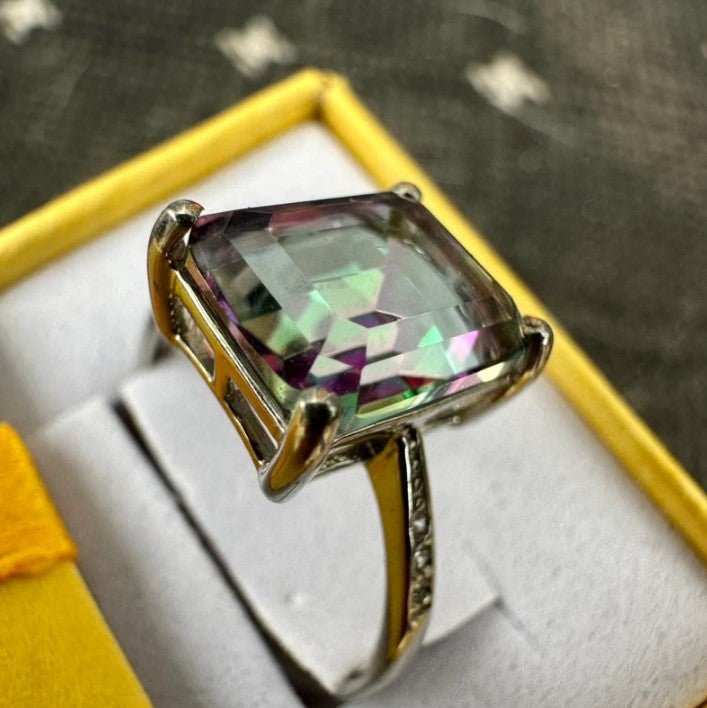 925 Sterling Silver Emerald Cut Mystic Topaz Ring - LEOPRA