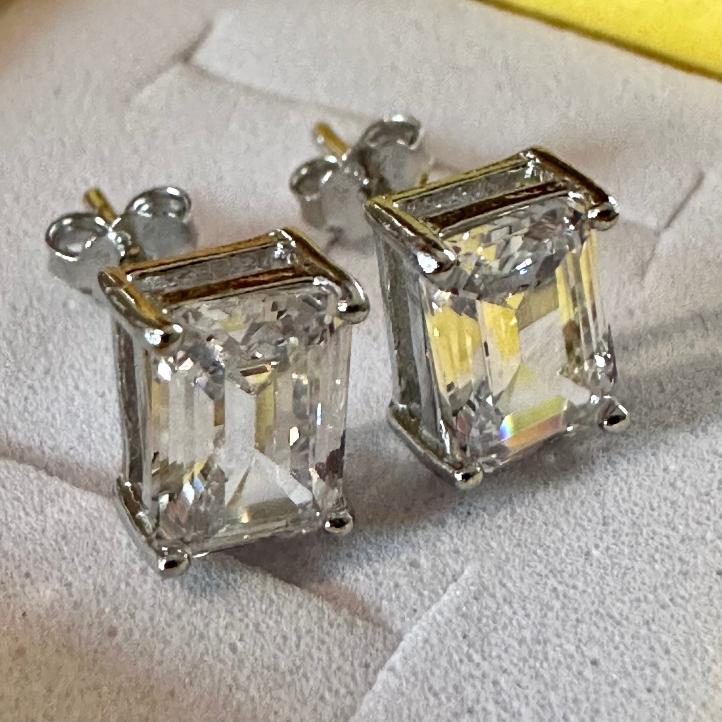 Emerald Cut Clear CZ 925 Sterling Silver Stud Earrings - LEOPRA