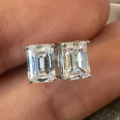 Emerald Cut Clear CZ 925 Sterling Silver Stud Earrings - LEOPRA