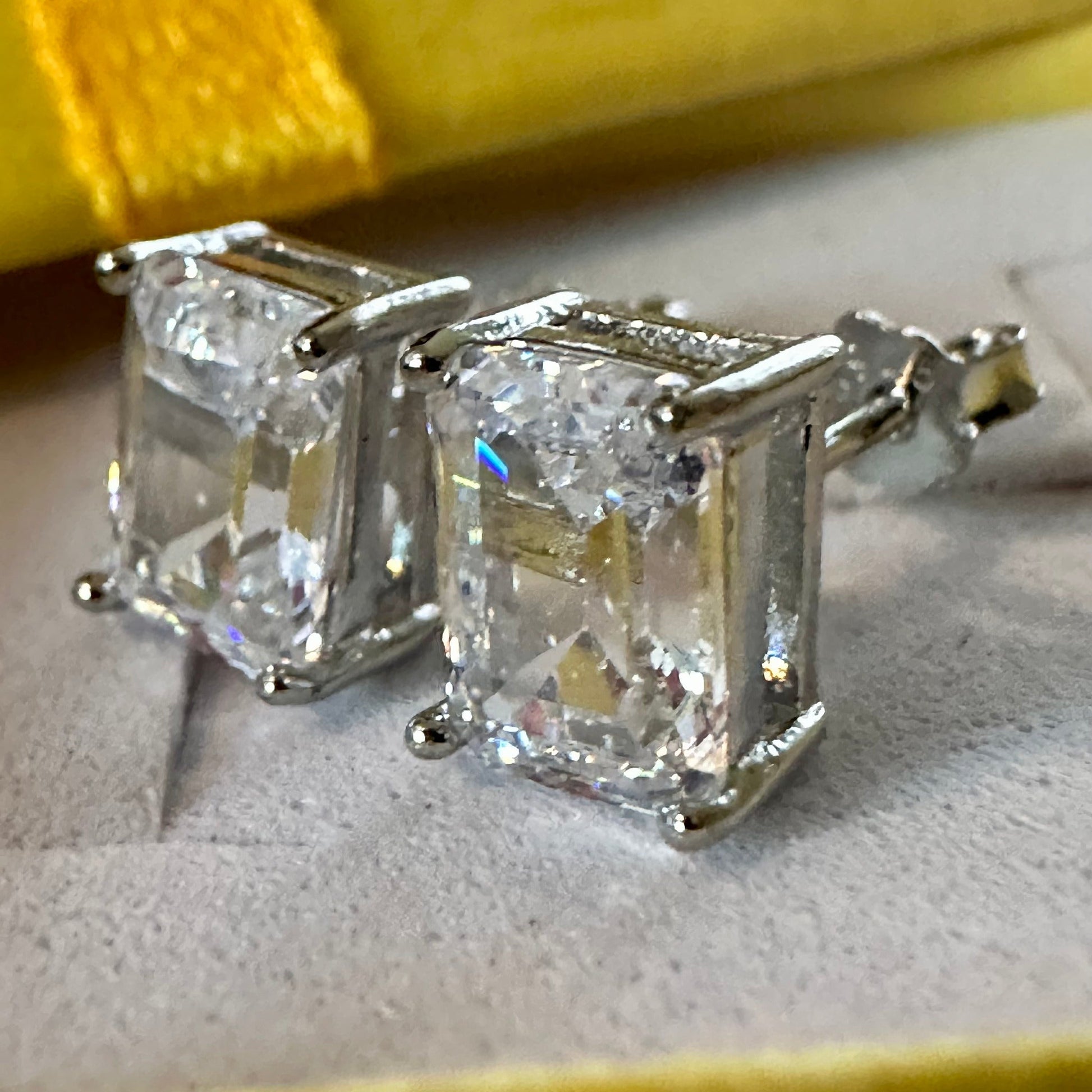 Emerald Cut Clear CZ 925 Sterling Silver Stud Earrings - LEOPRA