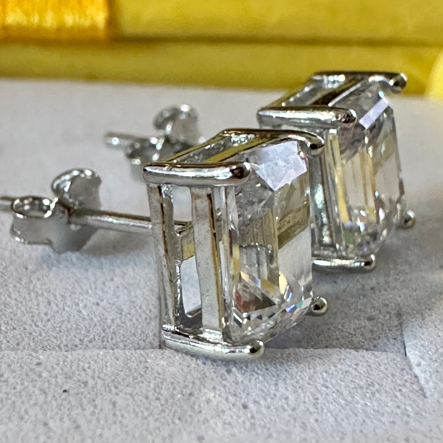 Emerald Cut Clear CZ 925 Sterling Silver Stud Earrings - LEOPRA