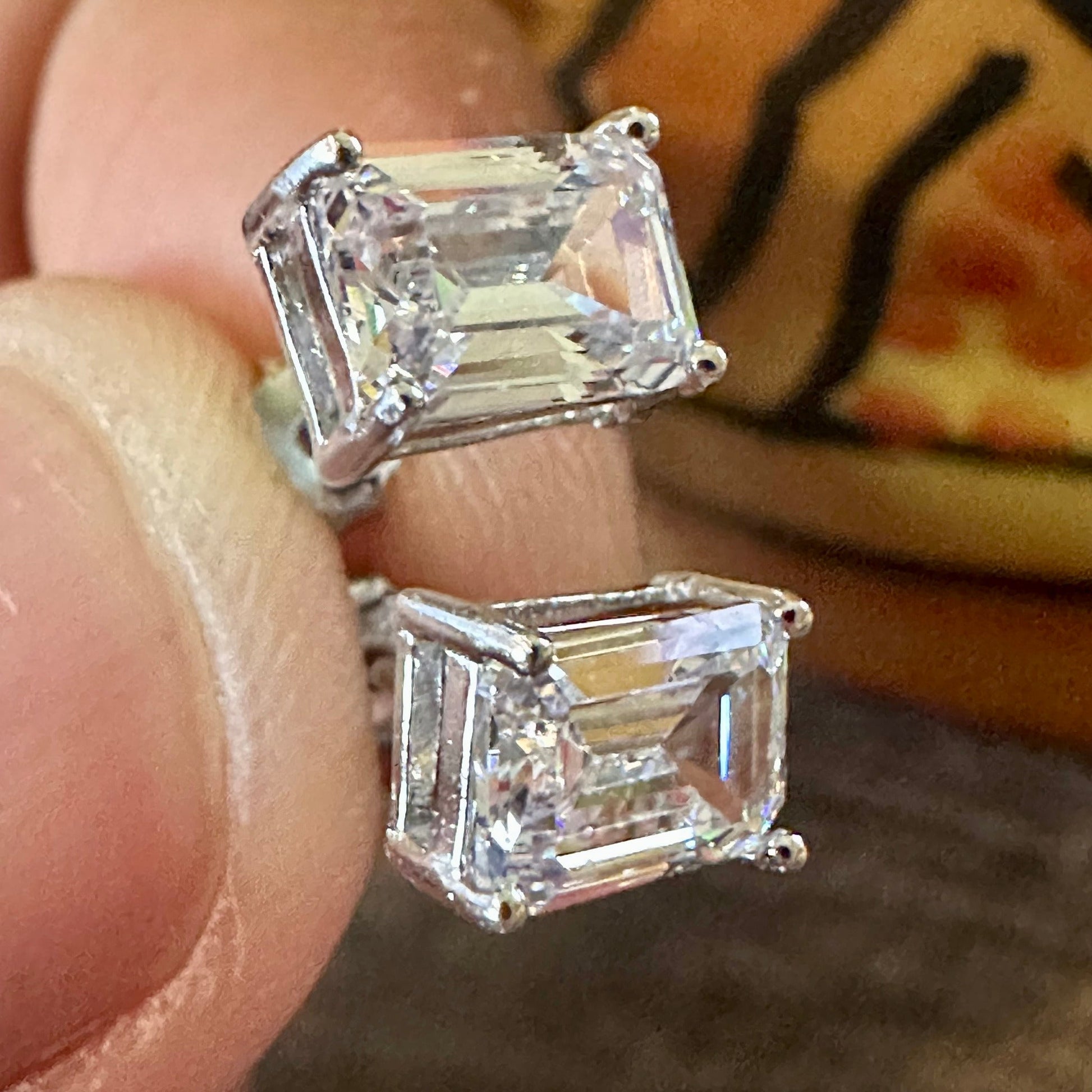 Emerald Cut Clear CZ 925 Sterling Silver Stud Earrings - LEOPRA