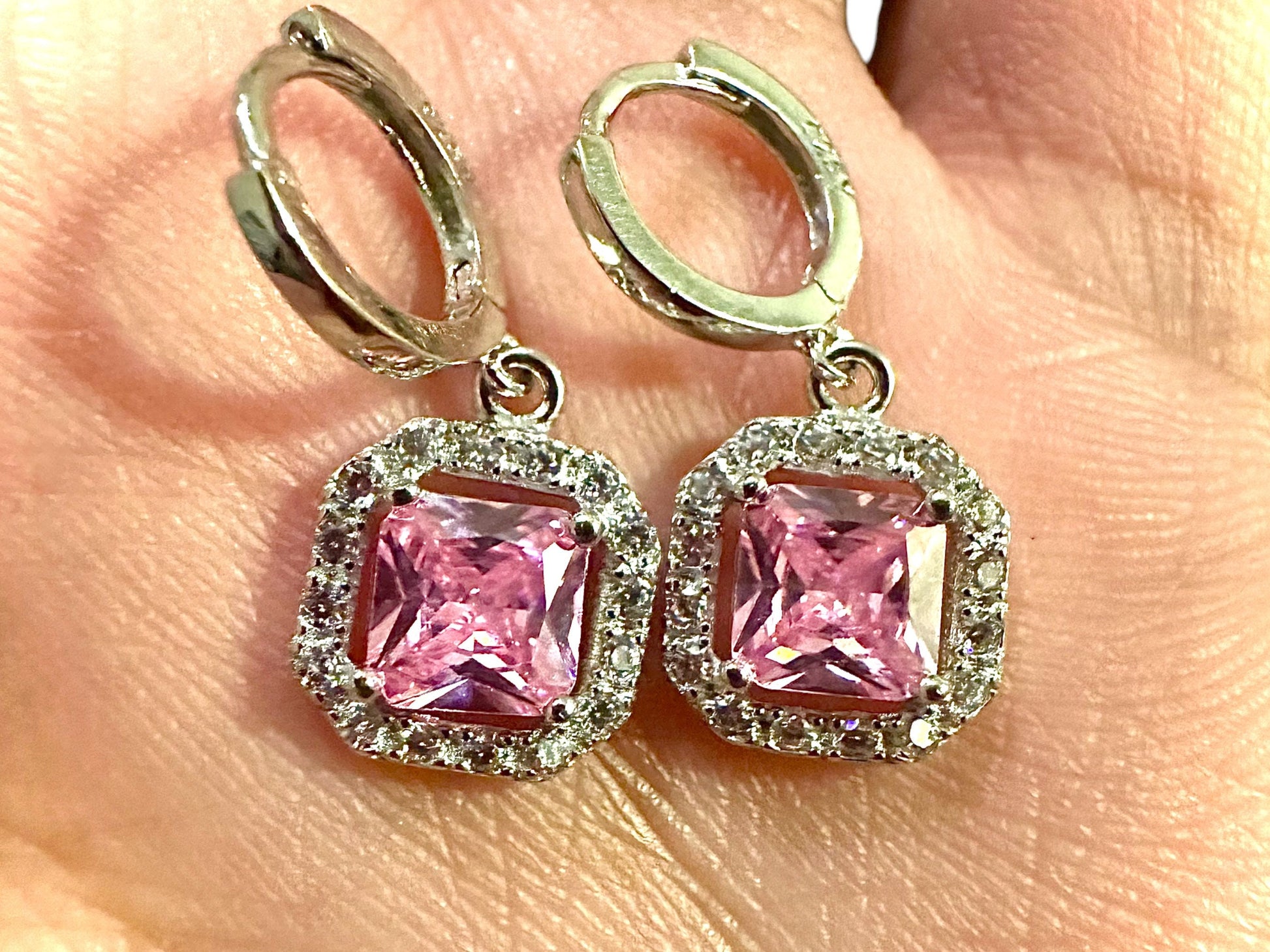 3.50 CTTW Pink CZ Earrings Dangle Sterling Silver Leverback Earrings - leoshopdeals